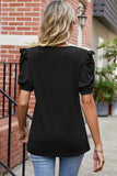Round Neck Ruffle Trim Short Sleeve T-Shirt - Trendsi