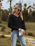 Swiss Dot V-Neck Long Sleeve Blouse - Trendsi - Flyclothing LLC