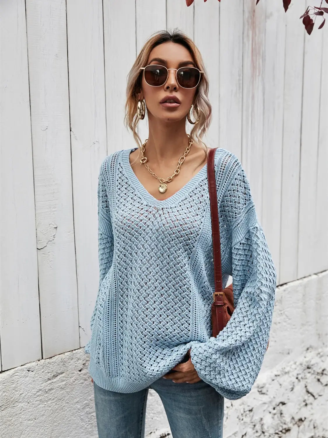 V-Neck Dropped Shoulder Sweater - Trendsi - Flyclothing LLC