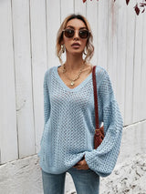V-Neck Dropped Shoulder Sweater - Trendsi - Flyclothing LLC