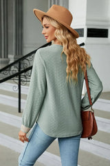 V-Neck Long Sleeve Blouse - Trendsi - Flyclothing LLC