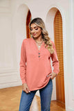 Buttoned Notched Neck Long Sleeve Top - Trendsi - Flyclothing LLC