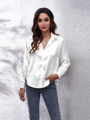 Button Up Collared Neck Long Sleeve Shirt - Trendsi