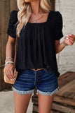 Eyelet Square Neck Puff Sleeve T-Shirt - Trendsi - Flyclothing LLC