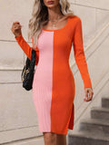 Contrast Slit Sweater Dress - Trendsi - Flyclothing LLC