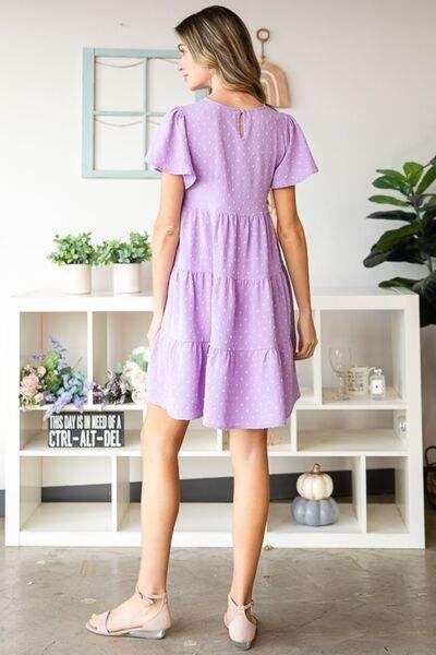 Heimish Full Size Swiss Dot Short Sleeve Tiered Dress - Trendsi - Flyclothing LLC
