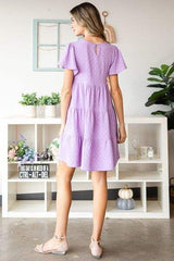 Heimish Full Size Swiss Dot Short Sleeve Tiered Dress - Trendsi - Flyclothing LLC