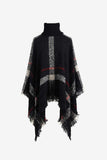 Plaid Turtleneck Raw Hem Poncho - Trendsi - Flyclothing LLC