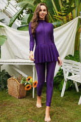 Mock Neck Long Sleeve One-Piece Swimwear - Trendsi - Flyclothing LLC