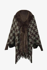 Houndstooth Fringe Hem Poncho - Trendsi - Flyclothing LLC