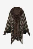Houndstooth Fringe Hem Poncho - Trendsi - Flyclothing LLC
