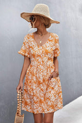 Printed Button down Pocketed Dress - Trendsi - Flyclothing LLC