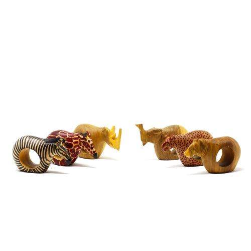 Set of Six Mahogany Wood Animal Napkin Rings - Jedando Handicrafts - Jedando Handicrafts - Flyclothing LLC