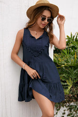 Tassel Tie Lace Trim Sleeveless Dress - Trendsi - Flyclothing LLC