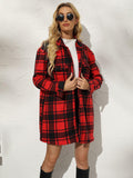 Plaid Collared Longline Coat - Trendsi