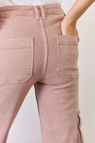 RISEN Full Size High Rise Cargo Wide Leg Jeans - Trendsi - Flyclothing LLC