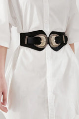 Shell Double Buckle Elastic Wide Belt - Trendsi - Flyclothing LLC