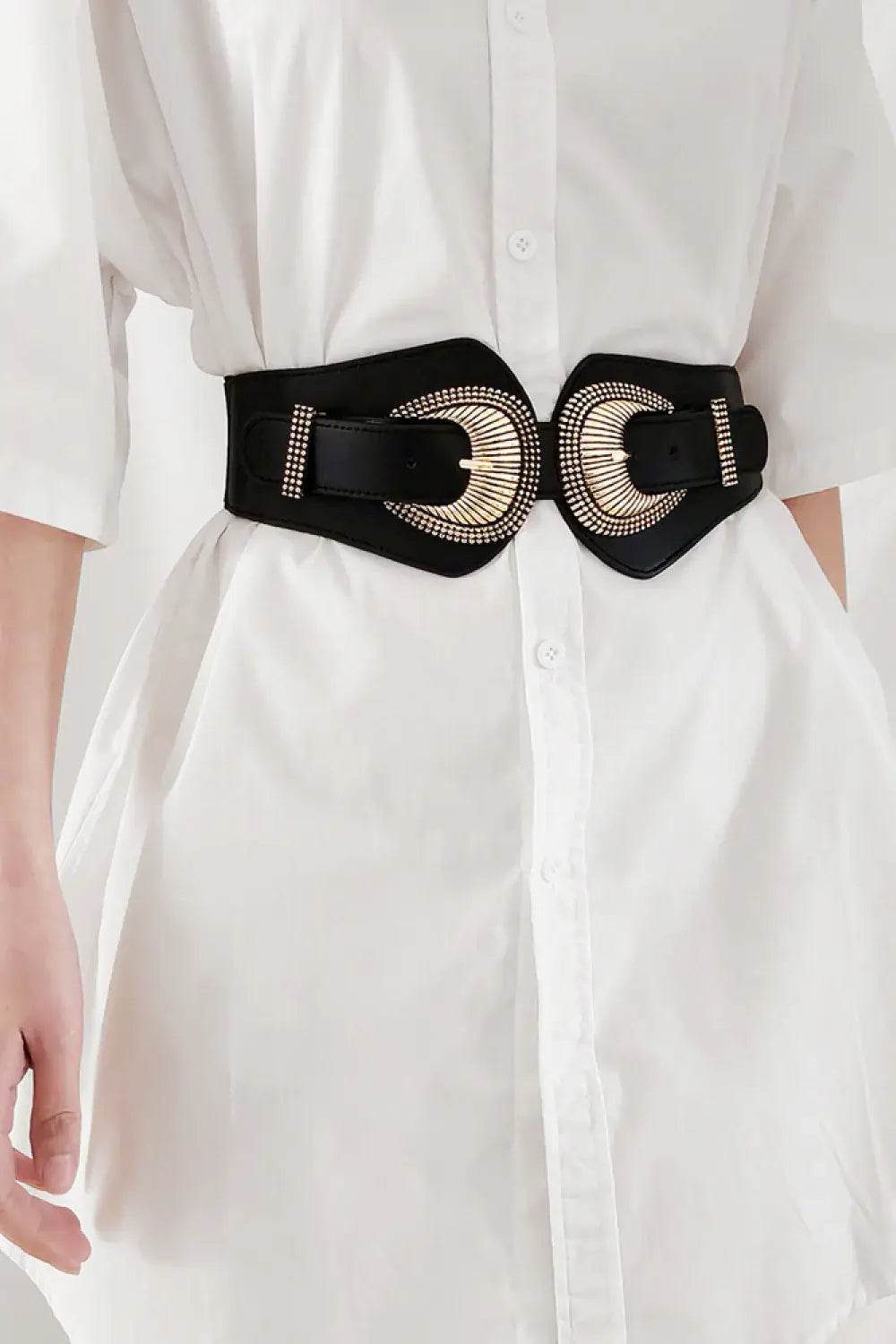 Shell Double Buckle Elastic Wide Belt - Trendsi - Flyclothing LLC