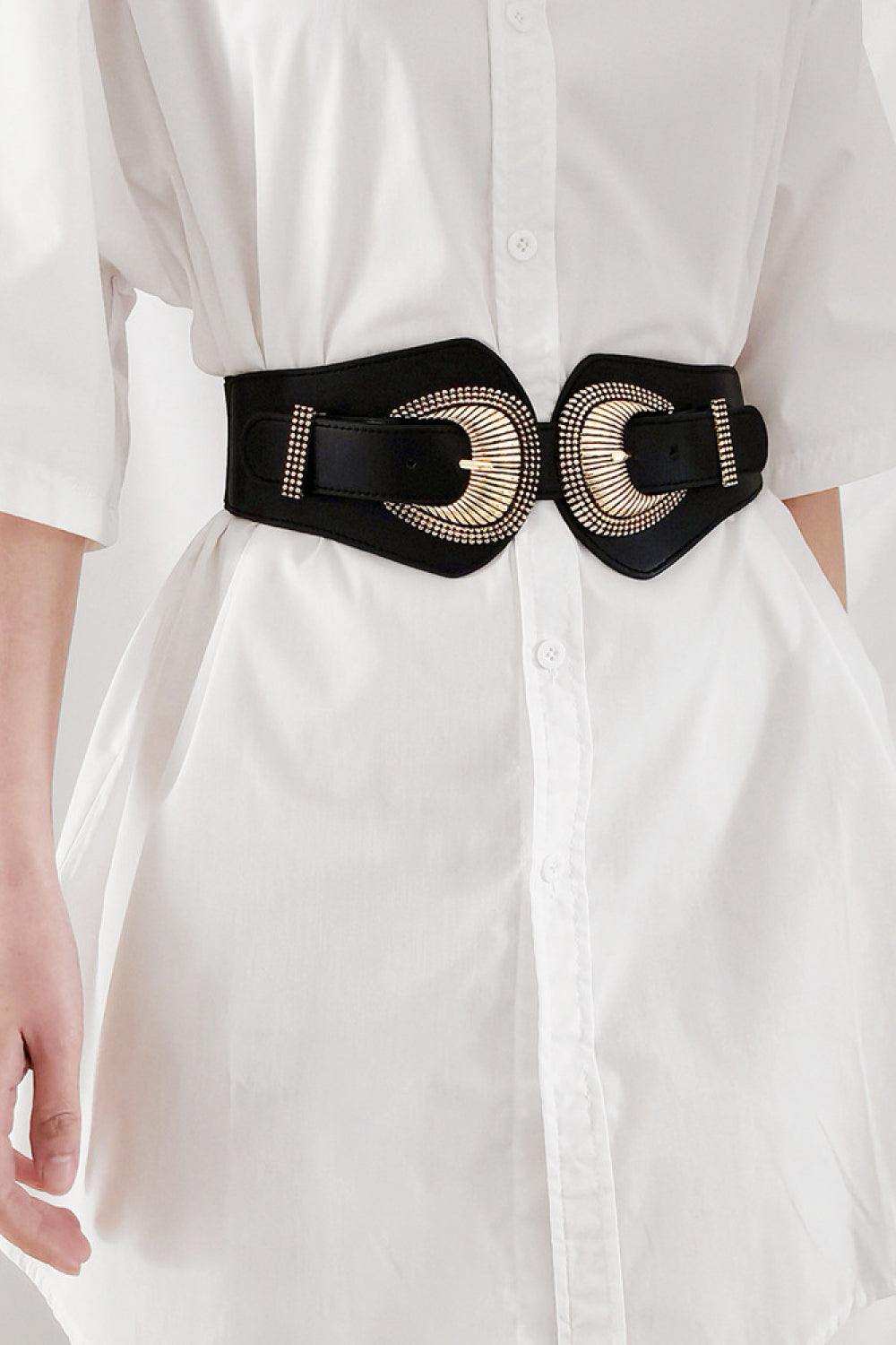 Shell Double Buckle Elastic Wide Belt - Trendsi - Flyclothing LLC