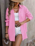Textured Button Up Dropped Shoulder Shirt - Trendsi - Flyclothing LLC