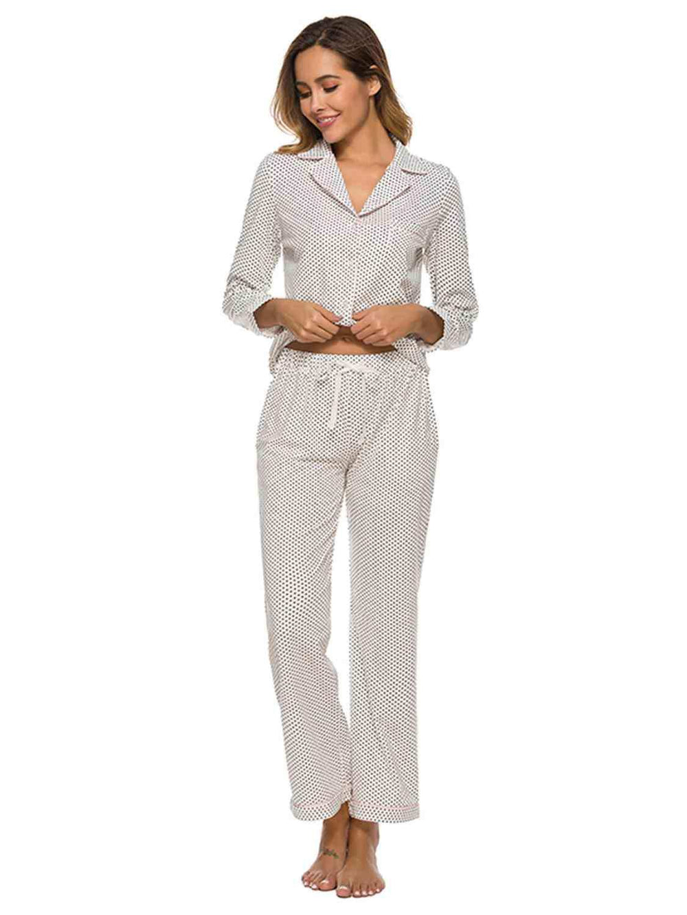 Collared Neck Loungewear Set with Pocket - Trendsi - Flyclothing LLC