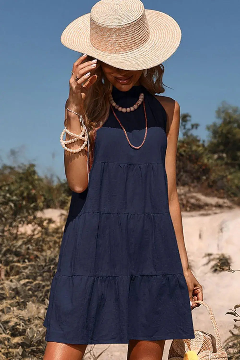Tie Back Sleeveless Tiered Dress - Trendsi - Flyclothing LLC