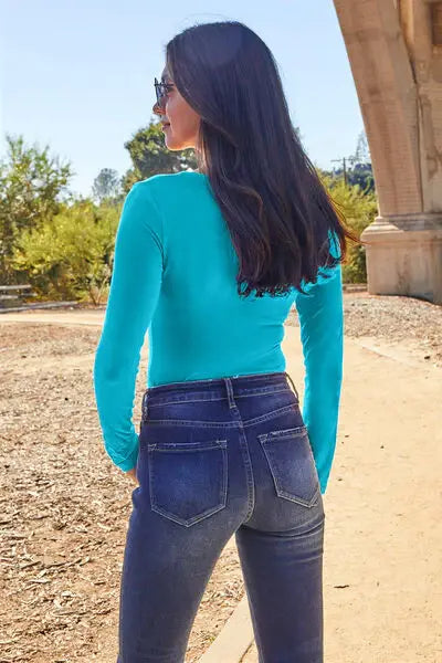 Basic Bae Full Size Round Neck Long Sleeve Bodysuit - Trendsi - Flyclothing LLC