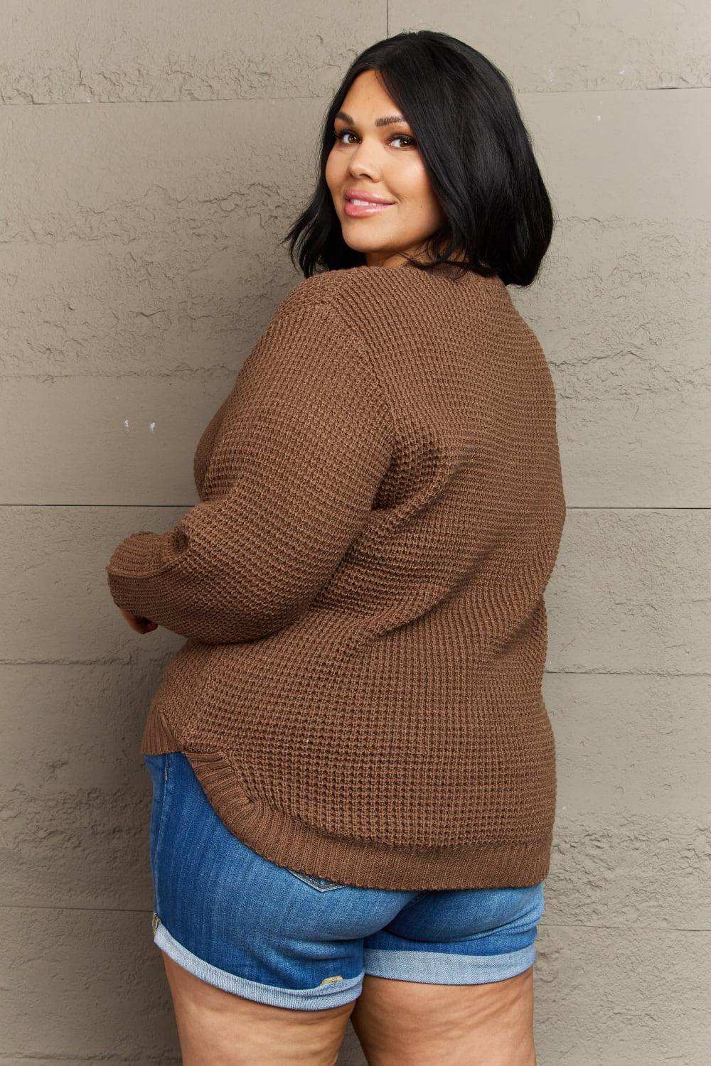 Zenana Breezy Days Plus Size High Low Waffle Knit Sweater - Trendsi - Flyclothing LLC