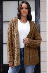 Open Front Cable-Knit Cardigan - Trendsi