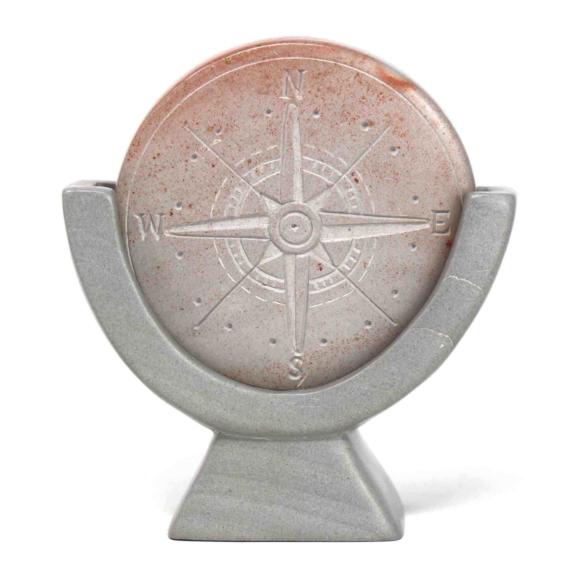Compass Soapstone Sculpture, Light Gray Stone - SMOLArt - Flyclothing LLC