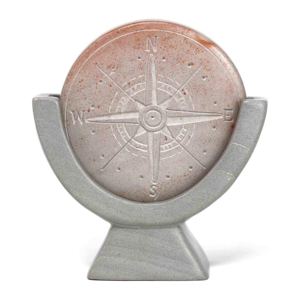 Compass Soapstone Sculpture, Light Gray Stone - SMOLArt - Flyclothing LLC