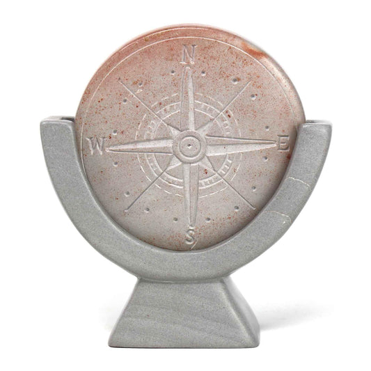 Compass Soapstone Sculpture, Light Gray Stone - SMOLArt