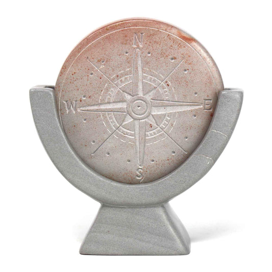 Compass Soapstone Sculpture, Light Gray Stone - Flyclothing LLC