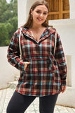 Plus Size Drawstring Plaid Quarter Button Hoodie - Trendsi - Flyclothing LLC