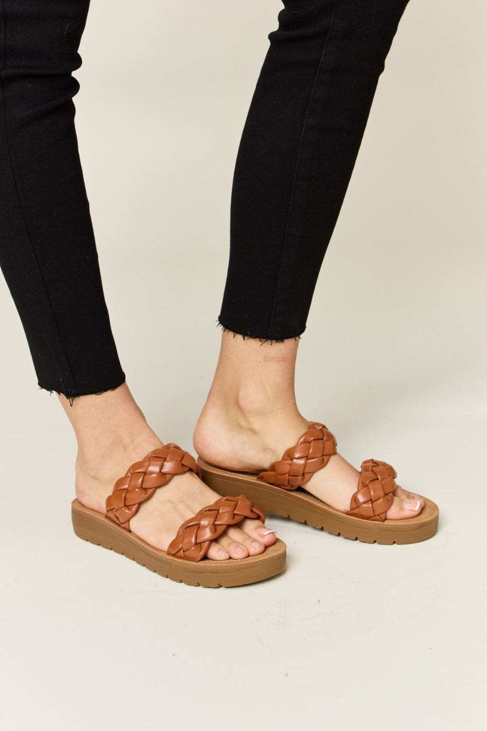 WILD DIVA Woven Dual Band Platform Sandals - Trendsi - Flyclothing LLC