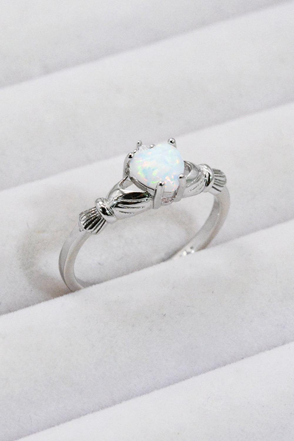 925 Sterling Silver Heart Opal Ring - Trendsi
