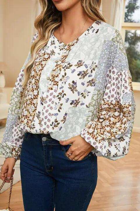 Printed Button Up Long Sleeve Shirt - Trendsi - Flyclothing LLC