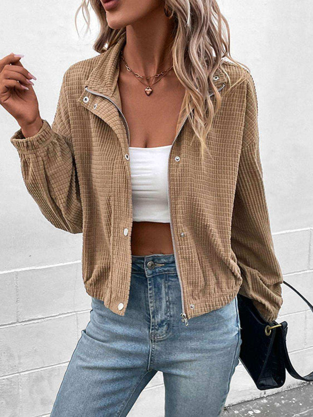 Long Sleeve Dropped Shoulder Jacket - Trendsi - Flyclothing LLC