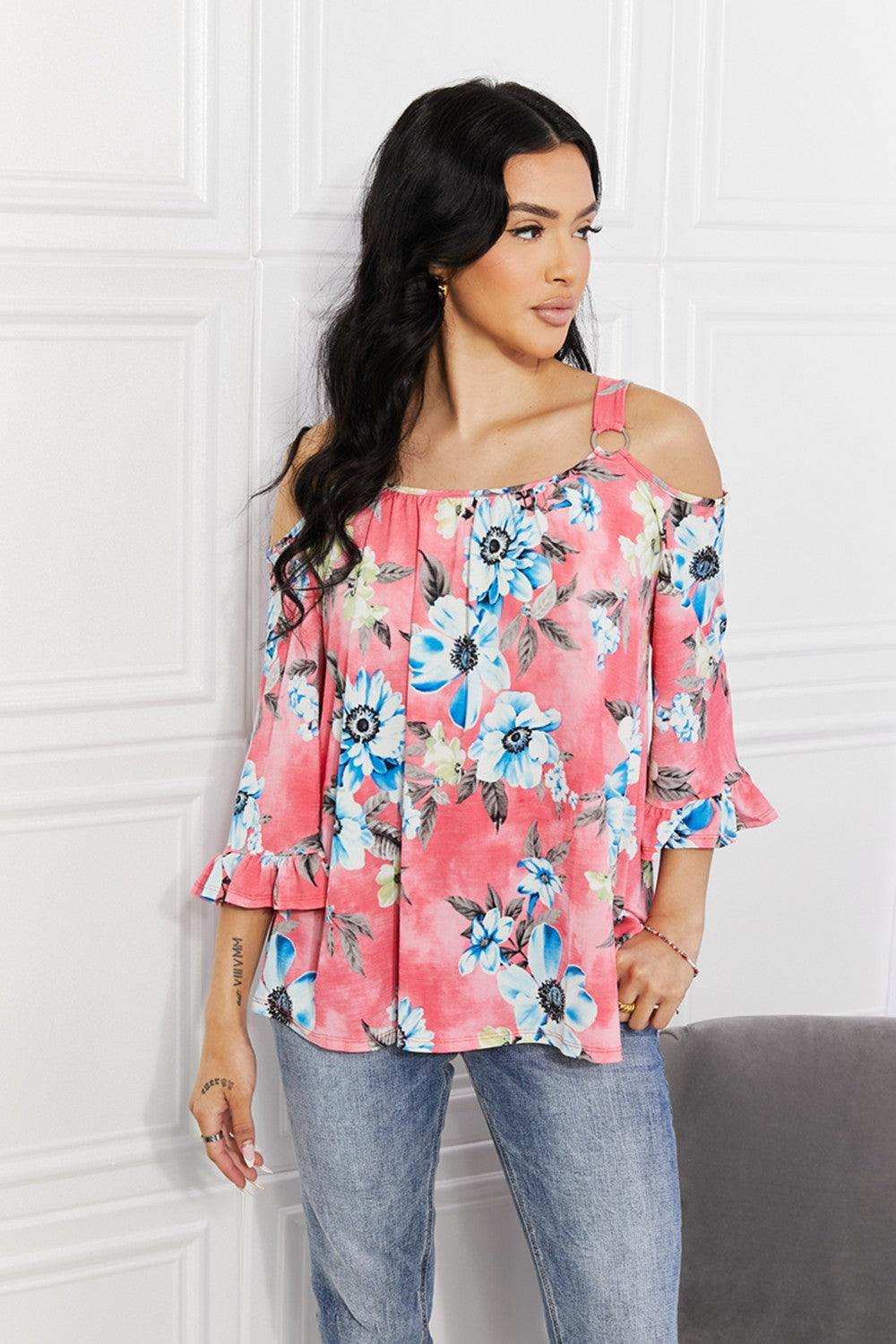 Sew In Love Full Size Fresh Take Floral Cold-Shoulder Top - Trendsi - Flyclothing LLC