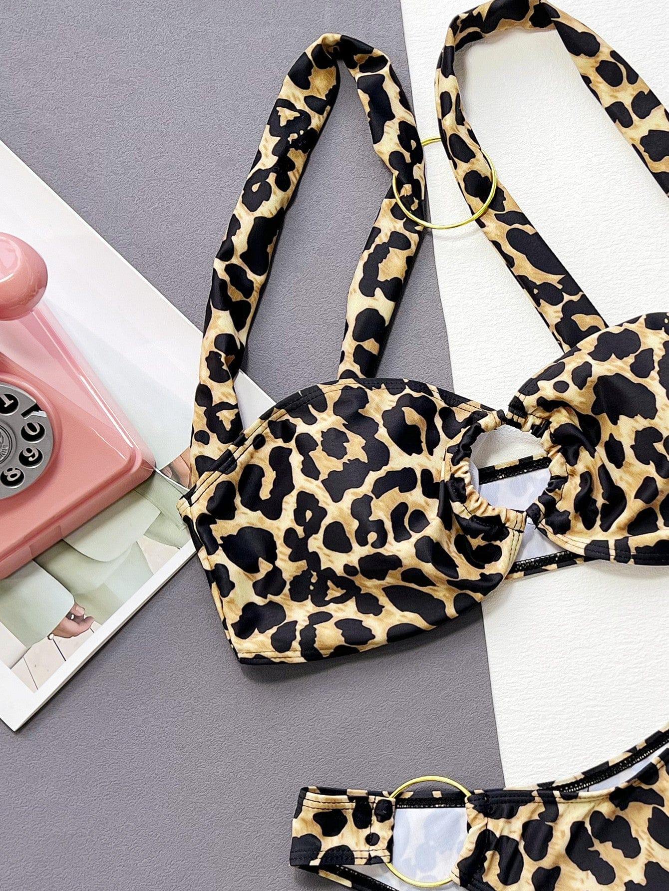 Leopard Ring Detail Bikini Set - Trendsi