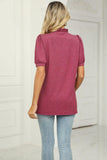 Notched Neck Puff Sleeve T-Shirt - Trendsi