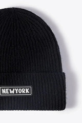 NEWYORK Patch Rib-Knit Cuffed Beanie - Trendsi - Flyclothing LLC