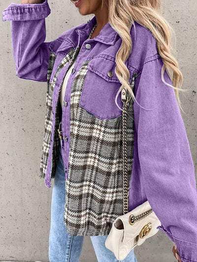 Plaid Button Up Dropped Shoulder Jacket - Trendsi - Flyclothing LLC