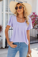 Eyelet Square Neck Flutter Sleeve Blouse - Trendsi - Flyclothing LLC