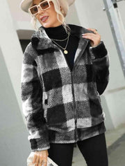 Plaid Zip-Up Collared Jacket - Trendsi