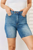 Judy Blue Full Size Tummy Control Double Button Bermuda Denim Shorts - Trendsi - Flyclothing LLC