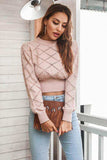 Openwork Plaid Round Neck Cropped Sweater - Trendsi - Flyclothing LLC