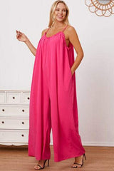 Full Size Ruffle Trim Tie Back Cami Jumpsuit with Pockets - Trendsi - Flyclothing LLC