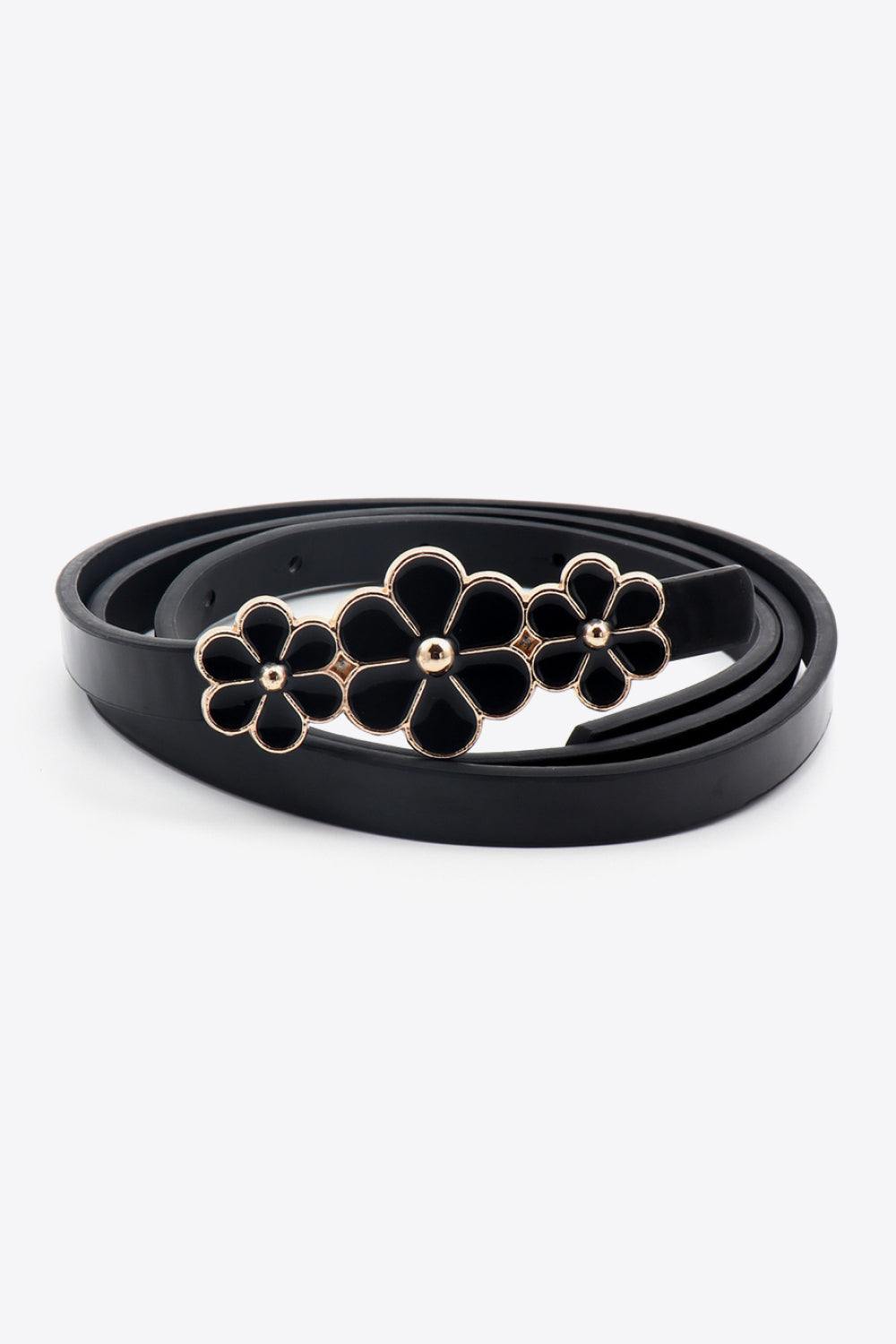 Flower Decor Skinny PU Belt - Trendsi