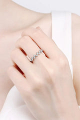 Moissanite Rhodium-Plated Half-Eternity Ring - Trendsi - Flyclothing LLC